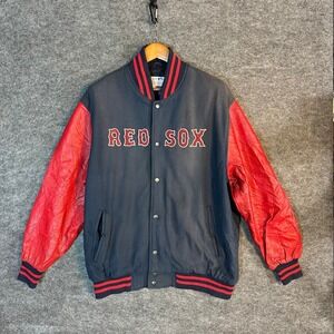 RARE Starter Boston Red‎ Sox Varsity Jacket Men's Large GENUINE Leather Sleeves